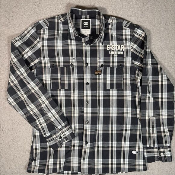 G Star Raw Plaid Button Up Shirt Men’s Size XL Embroidered Windowpane - Picture 2 of 11